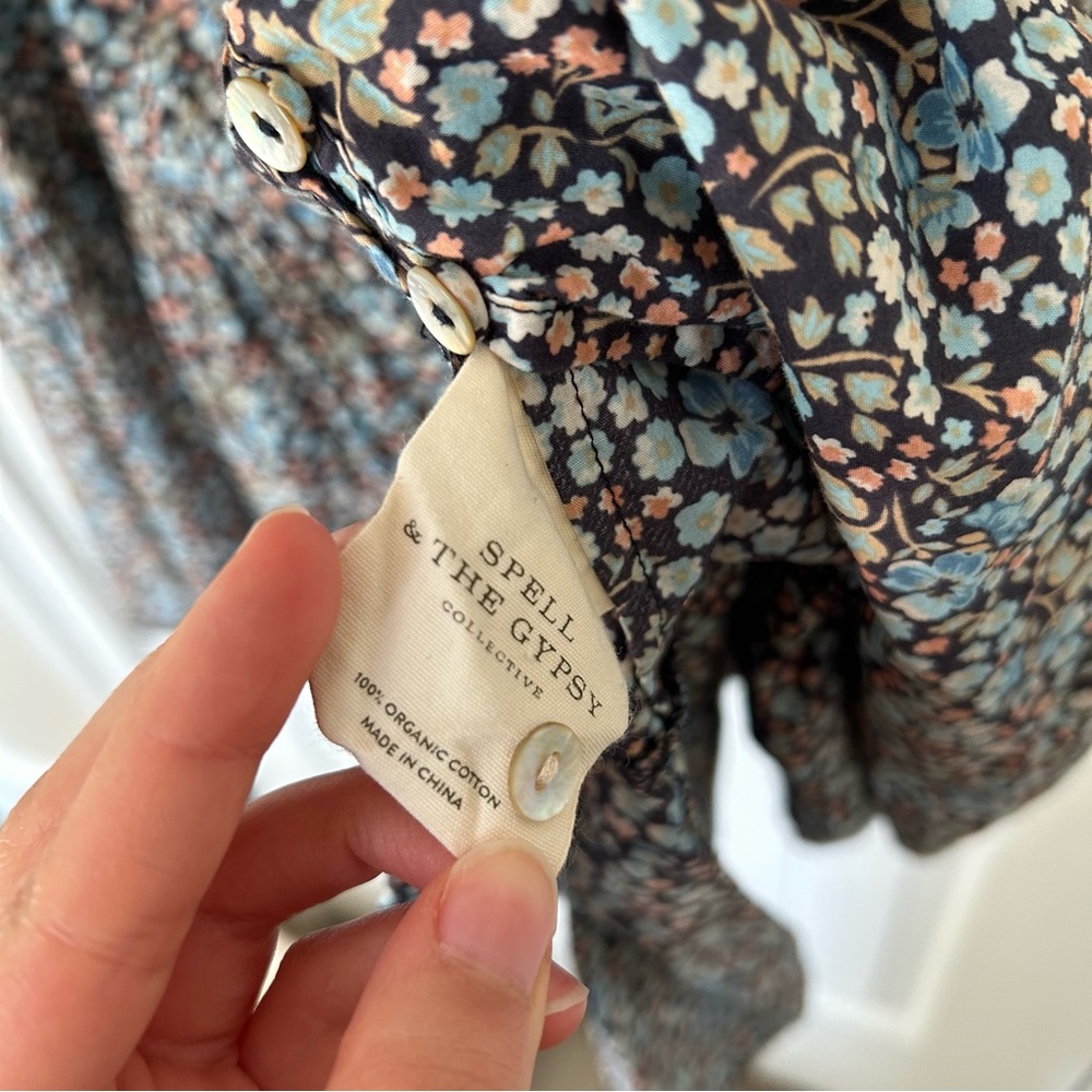 Spell Poppy Smock Floral Navy Cotton Dress Button Mother of Pearl Small - Picture 8 of 8